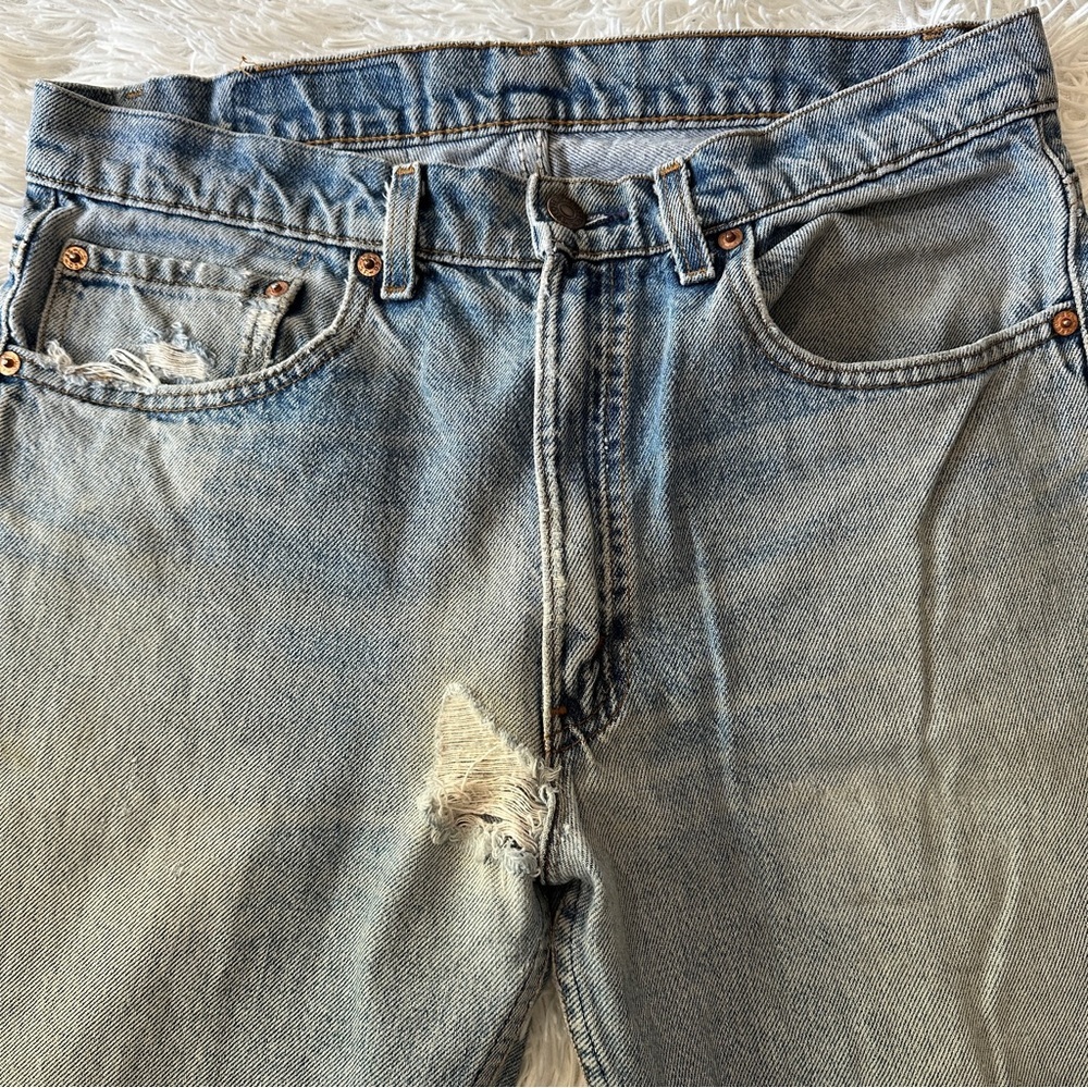 Vintage 80s Levi’s 505 USA Made Zip Fly Straight Leg Distressed Jeans 33x32 - Picture 6 of 13